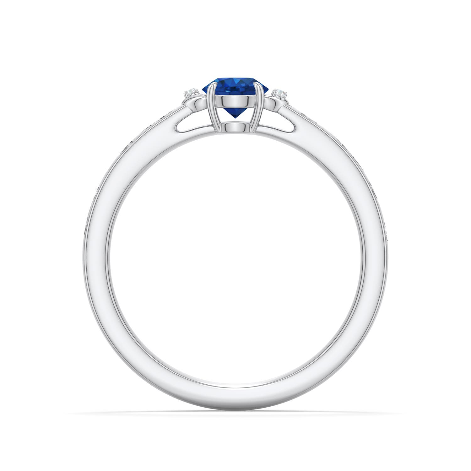 4.5mm AAA Round Blue Sapphire Leaf Vine Engagement Ring in White Gold - side 1