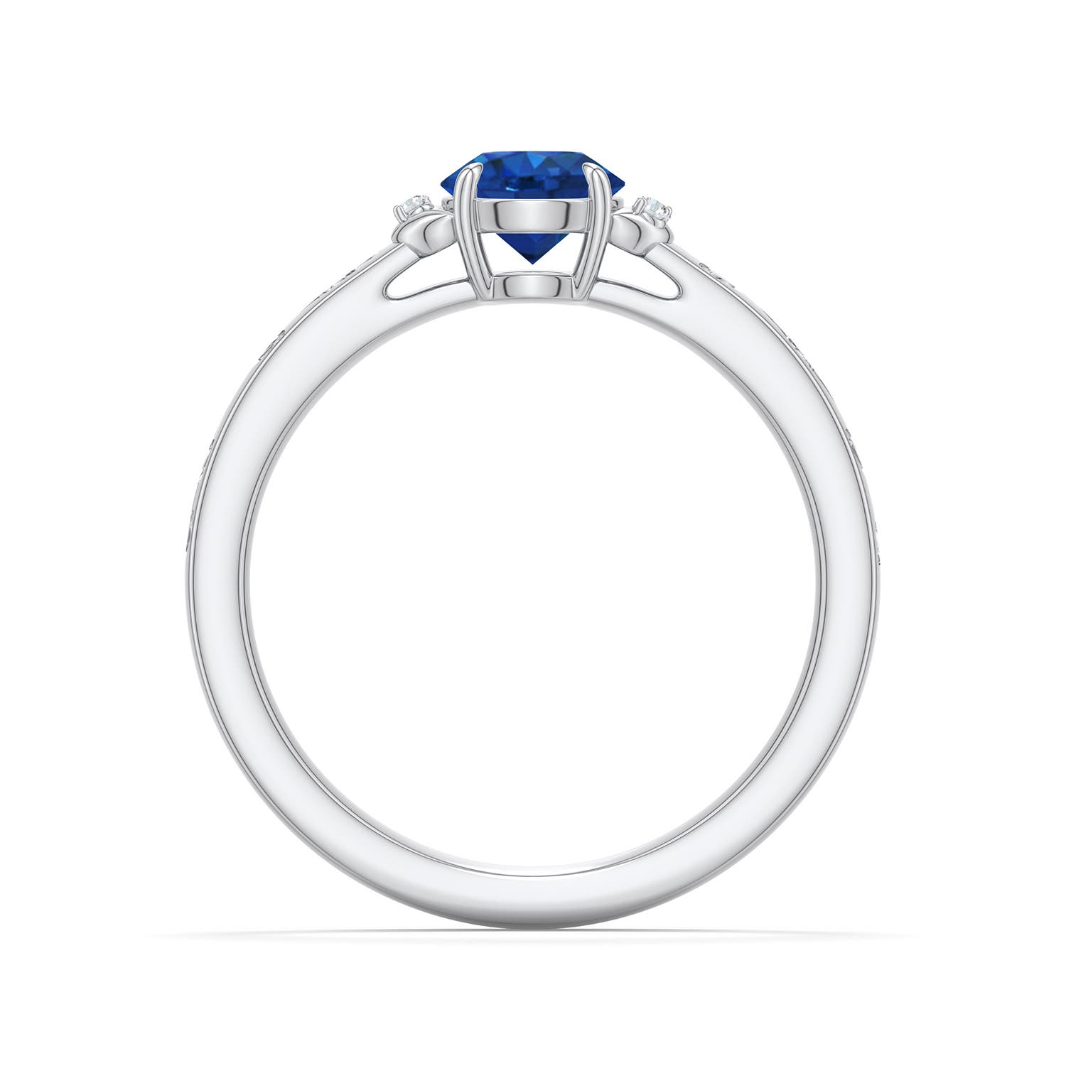 5.5mm AAA Round Blue Sapphire Leaf Vine Engagement Ring in White Gold - side 1 - side 2