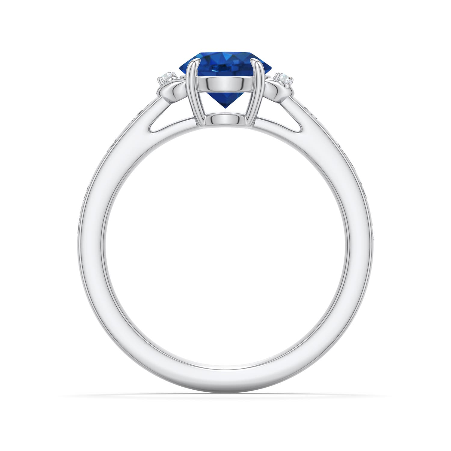 6.5mm AAA Round Blue Sapphire Leaf Vine Engagement Ring in White Gold - side 1