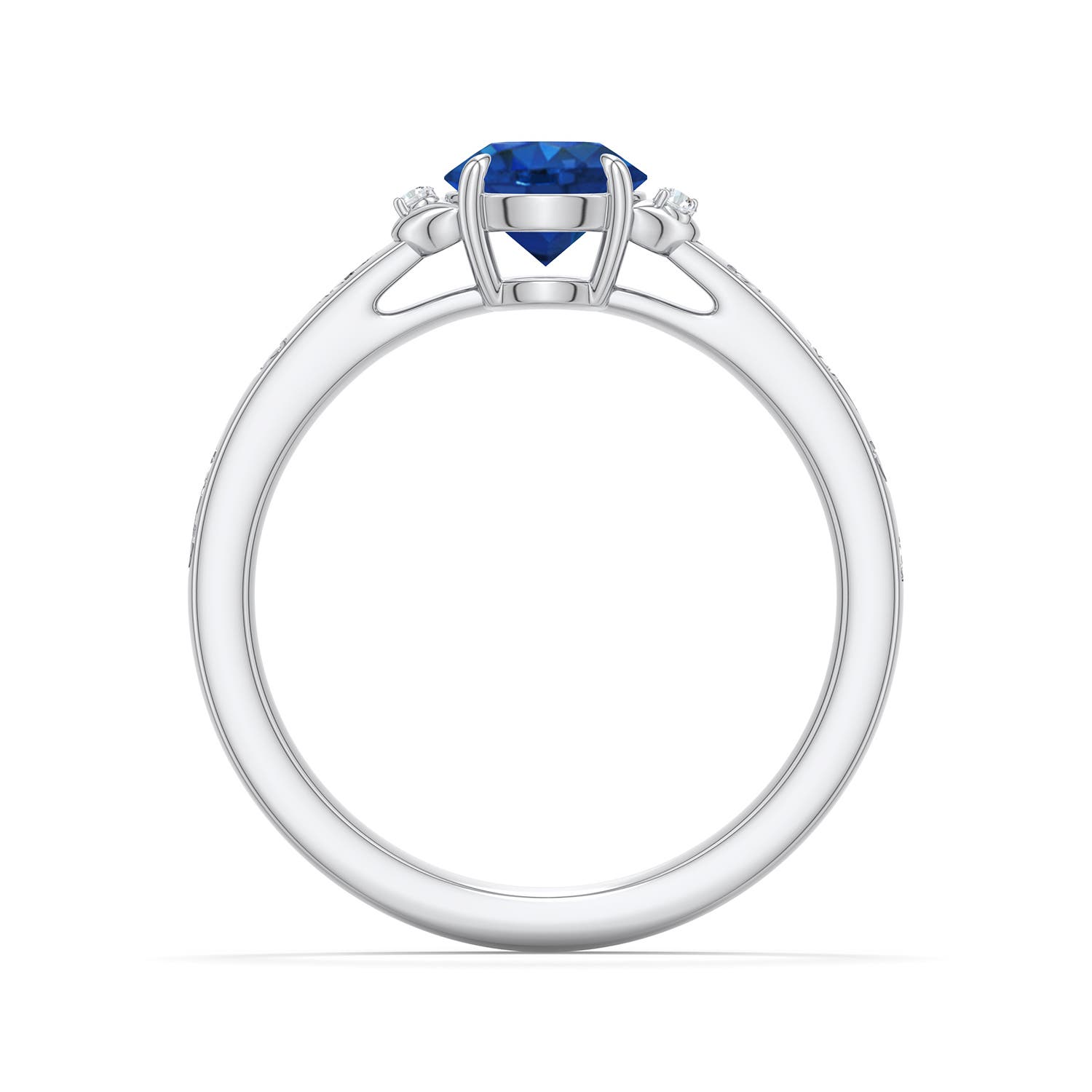 6mm AAA Round Blue Sapphire Leaf Vine Engagement Ring in White Gold - side 1