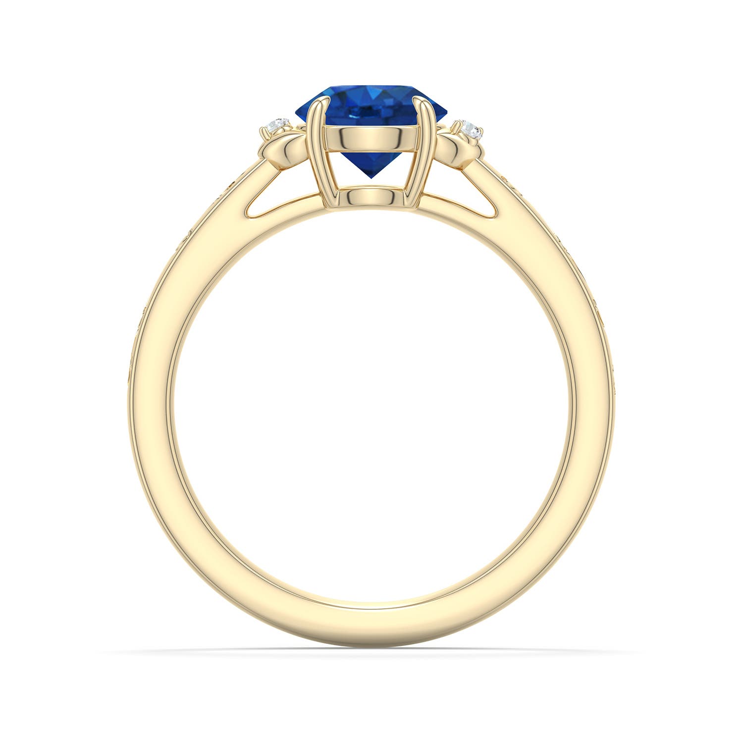 6.5mm AAA Round Blue Sapphire Leaf Vine Engagement Ring in Yellow Gold - side 1