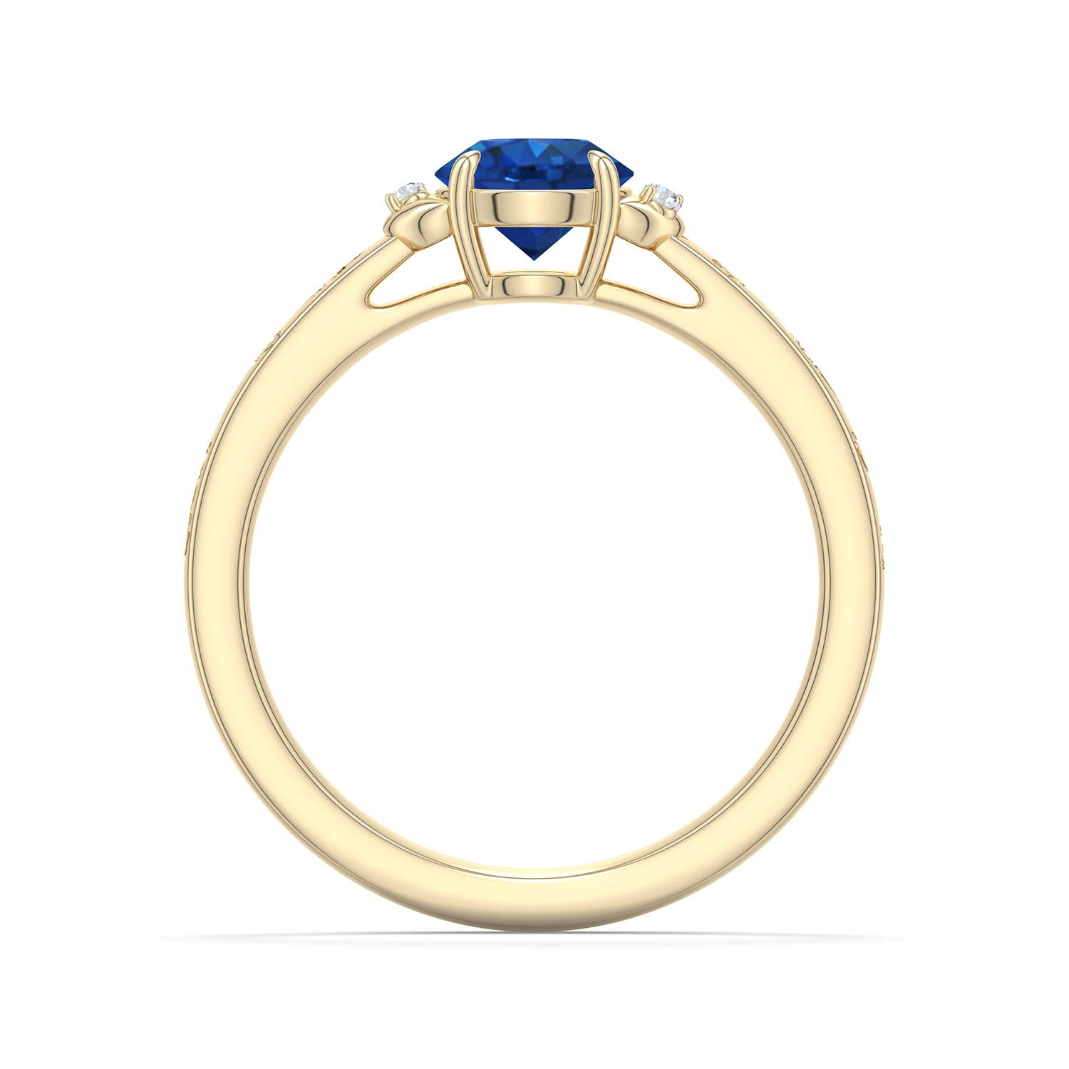 6mm AAA Round Blue Sapphire Leaf Vine Engagement Ring in Yellow Gold - side 1