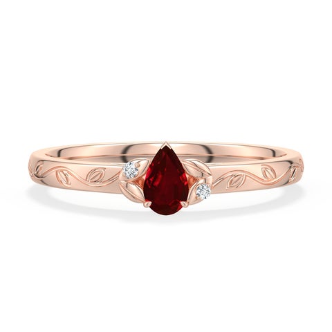5x3mm AAAA Pear-Shaped Ruby Leaf Vine Engagement Ring in Rose Gold - main