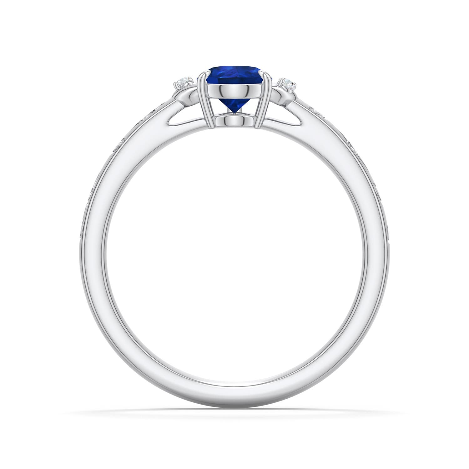 7x5mm AAA Pear-Shaped Blue Sapphire Leaf Vine Engagement Ring in 18K White Gold - side 1