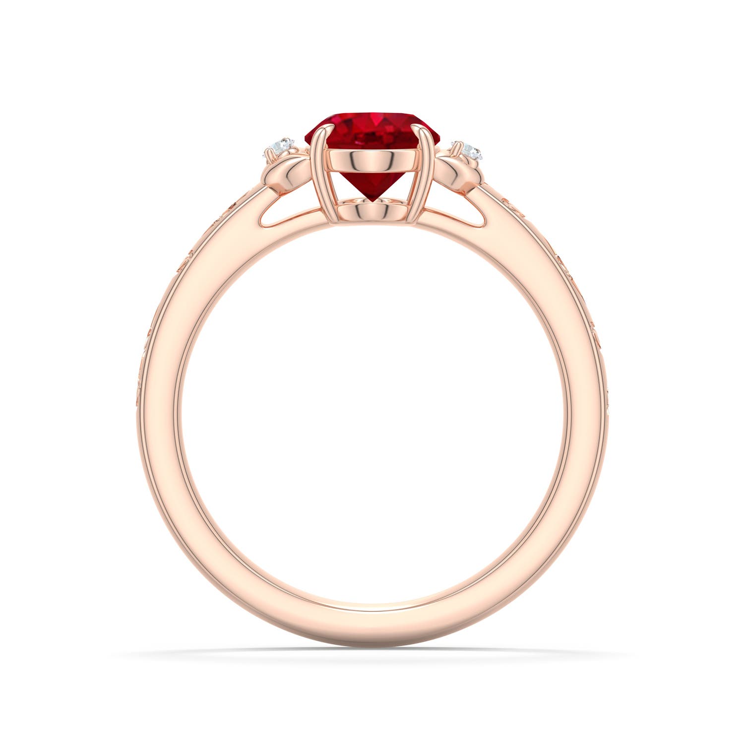 8x6mm AAA Oval Ruby Leaf Vine Engagement Ring in Rose Gold - side 1