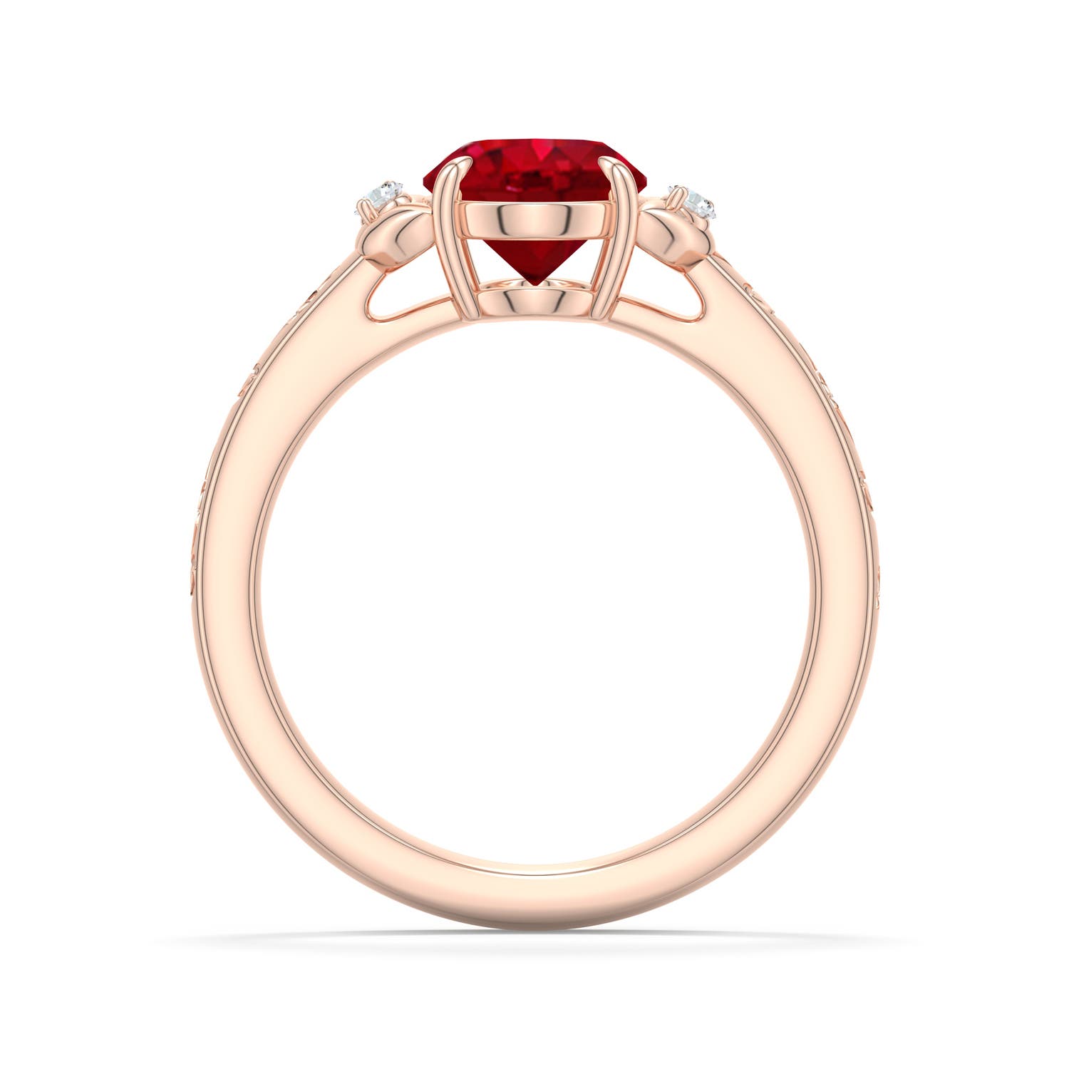 9x7mm AAA Oval Ruby Leaf Vine Engagement Ring in Rose Gold - side 1