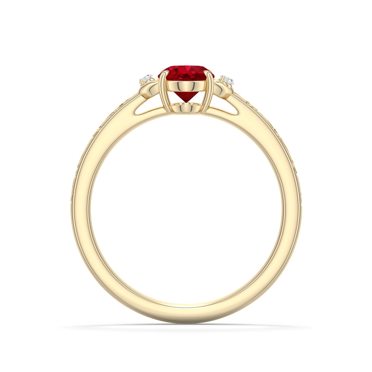 7x5mm AAA Oval Ruby Leaf Vine Engagement Ring in 18K Yellow Gold - side 1