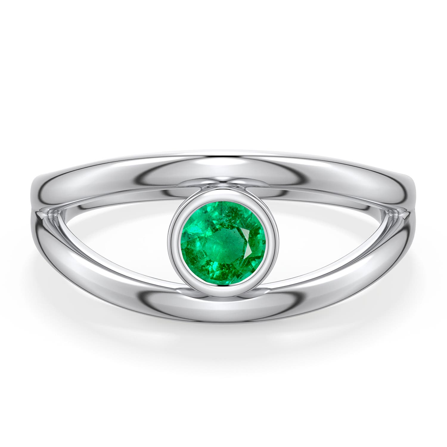 4.5mm AAA Round Emerald Bypass Split Shank Engagement Ring in White Gold - main