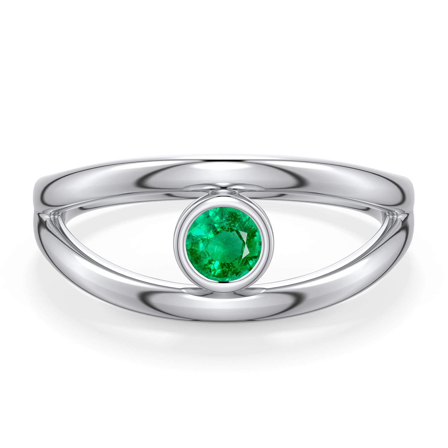 4mm AAA Round Emerald Bypass Split Shank Engagement Ring in White Gold - main