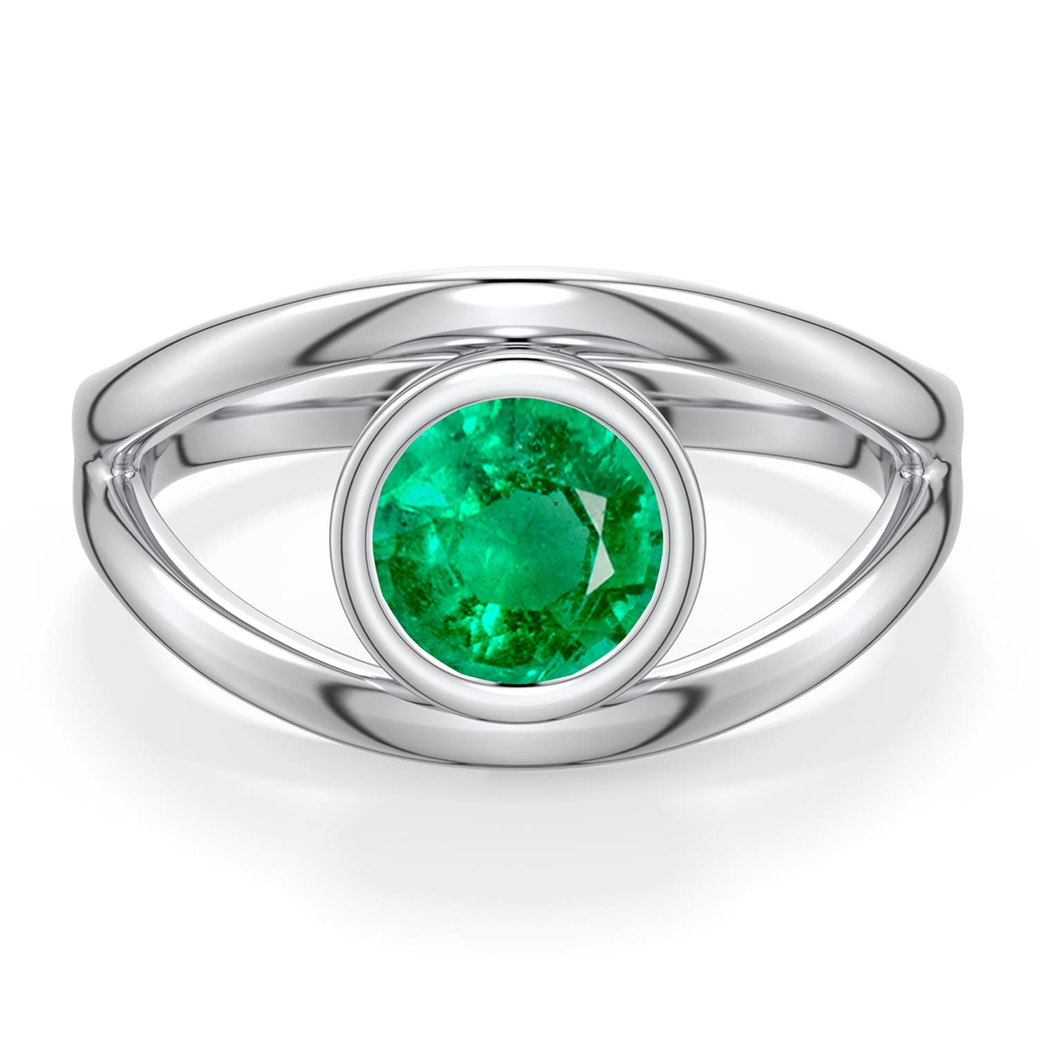 6.5mm AAA Round Emerald Bypass Split Shank Engagement Ring in White Gold - main