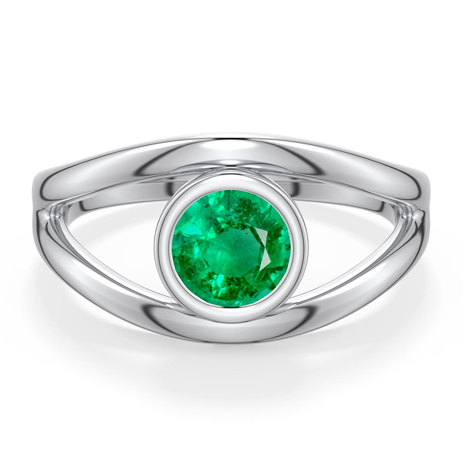 6mm AAA Round Emerald Bypass Split Shank Engagement Ring in White Gold - main
