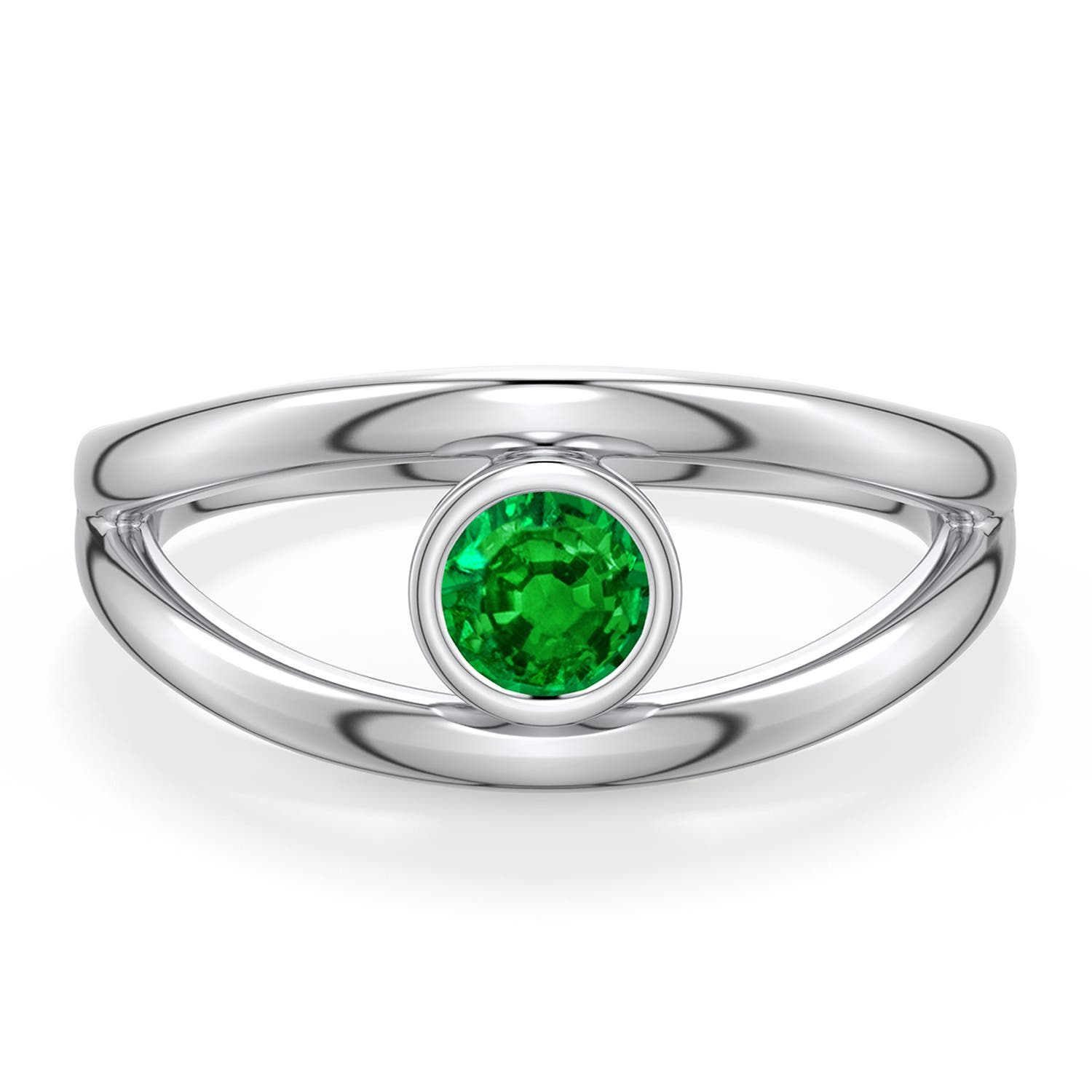 4.5mm AAAA Round Emerald Bypass Split Shank Engagement Ring in White Gold - main