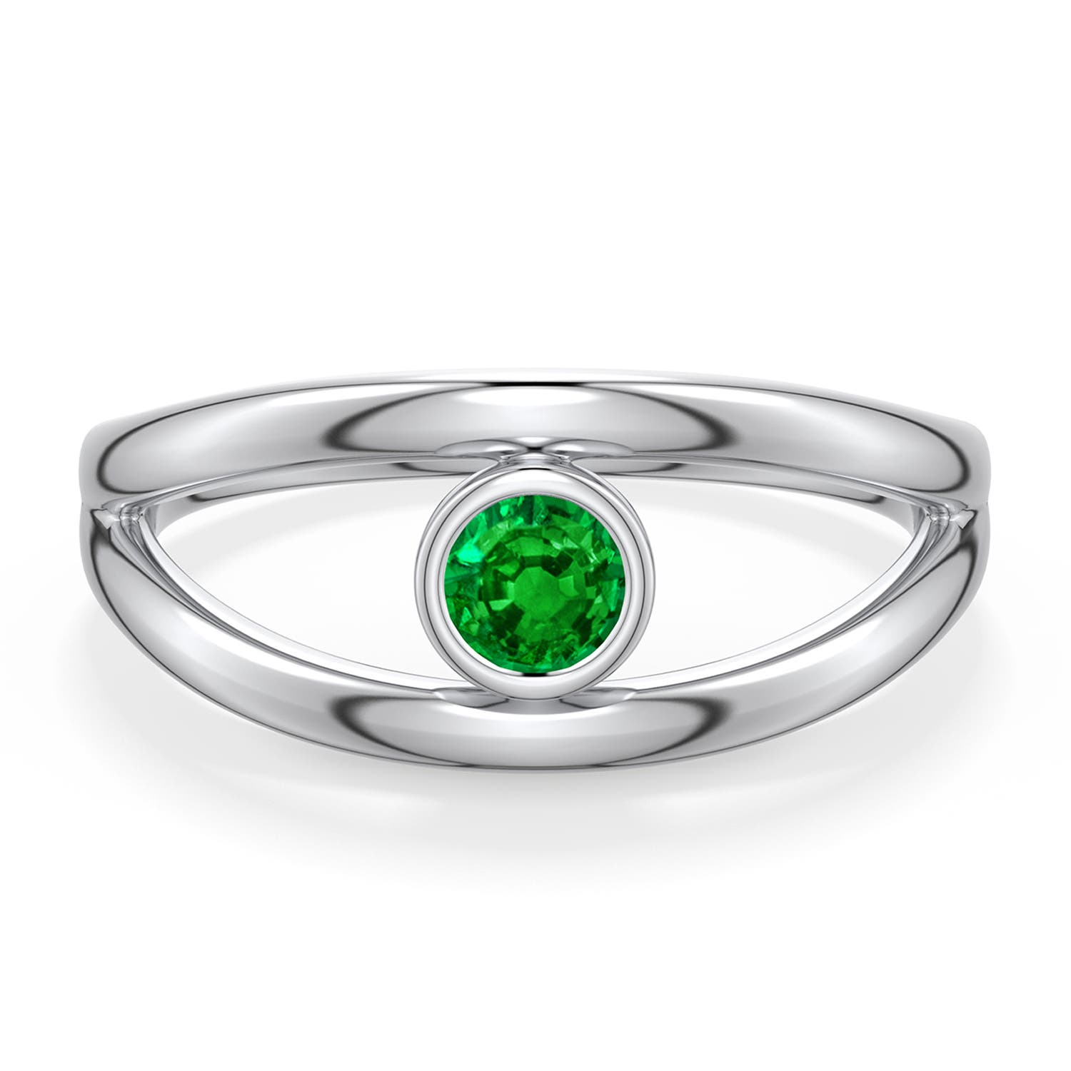 4mm AAAA Round Emerald Bypass Split Shank Engagement Ring in White Gold - main