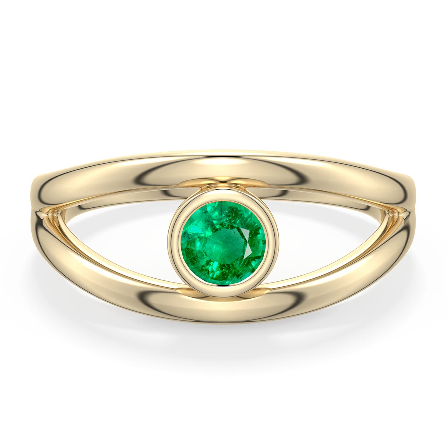 4.5mm AAA Round Emerald Bypass Split Shank Engagement Ring in Yellow Gold - main
