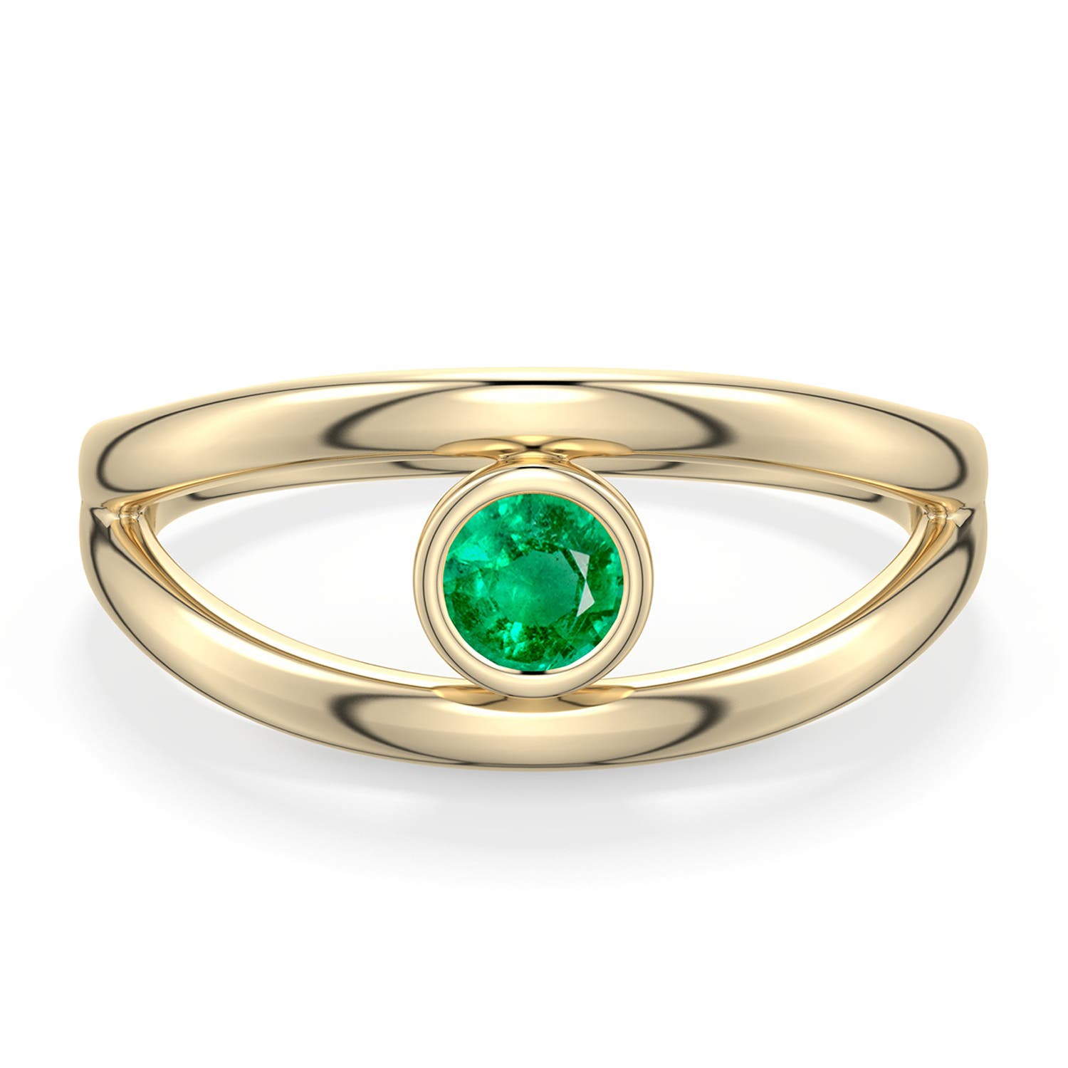 4mm AAA Round Emerald Bypass Split Shank Engagement Ring in Yellow Gold - main