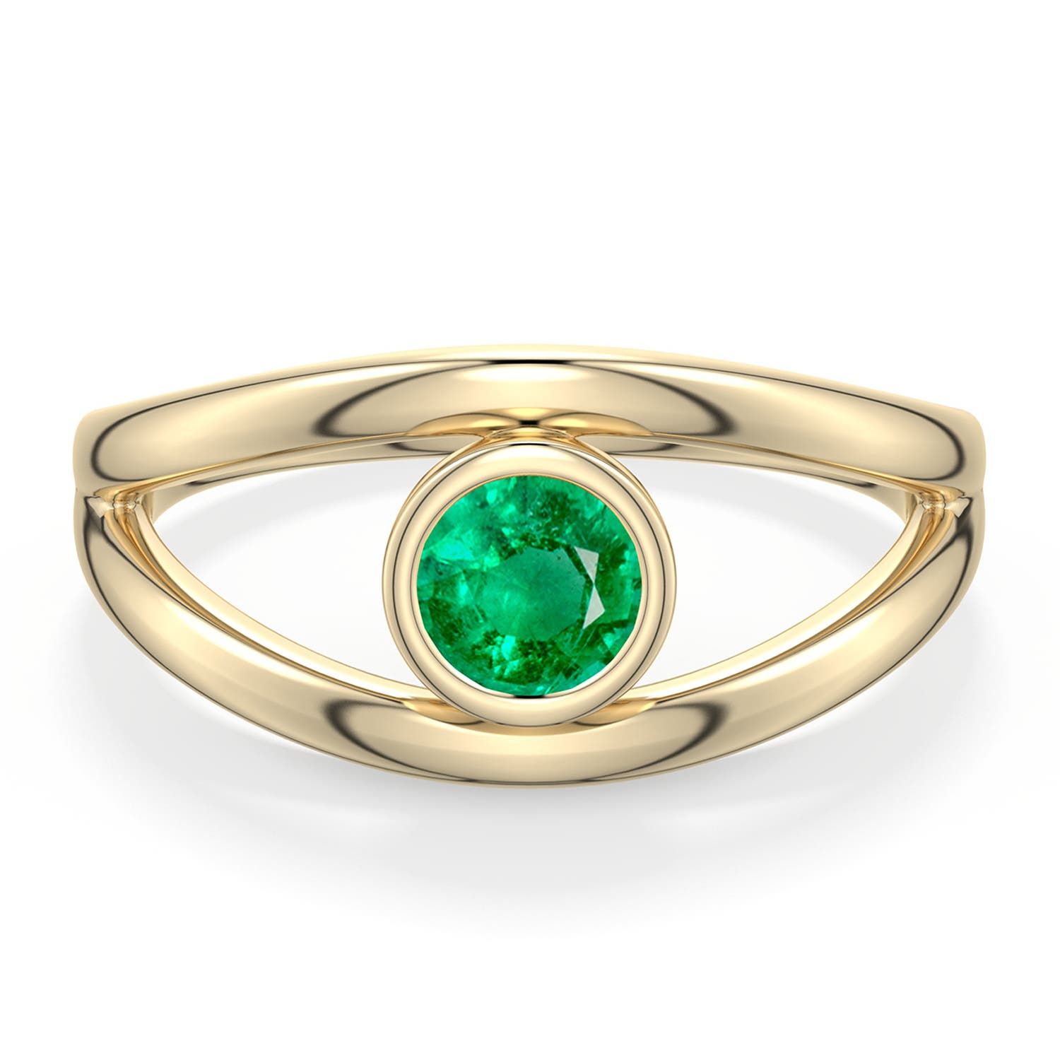 5mm AAA Round Emerald Bypass Split Shank Engagement Ring in Yellow Gold - main
