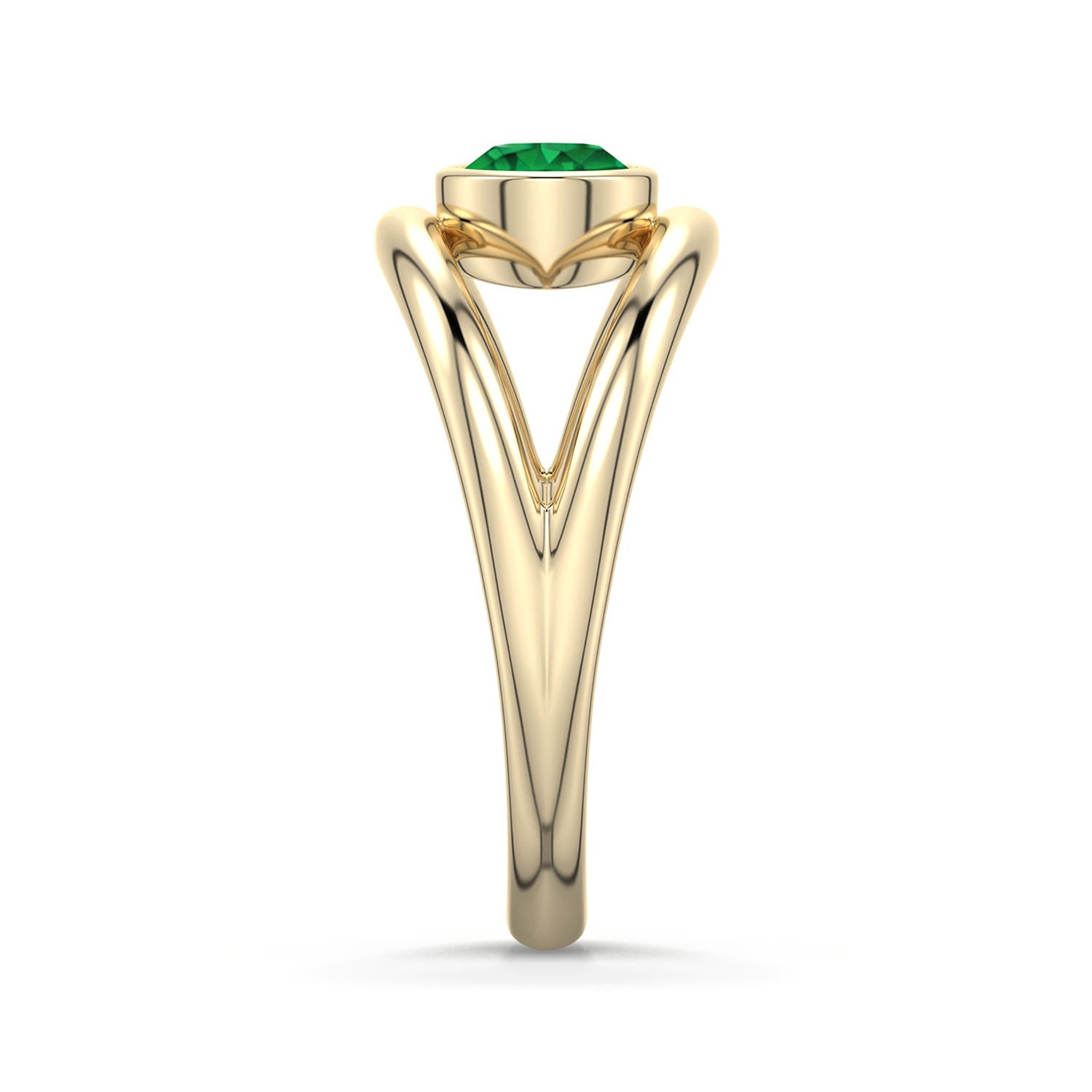 5mm AAA Round Emerald Bypass Split Shank Engagement Ring in Yellow Gold - side 2 - side 3