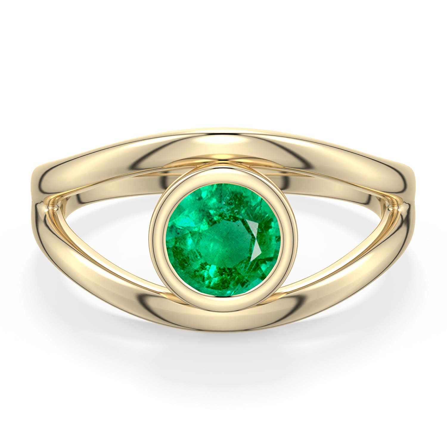 6mm AAA Round Emerald Bypass Split Shank Engagement Ring in Yellow Gold - main