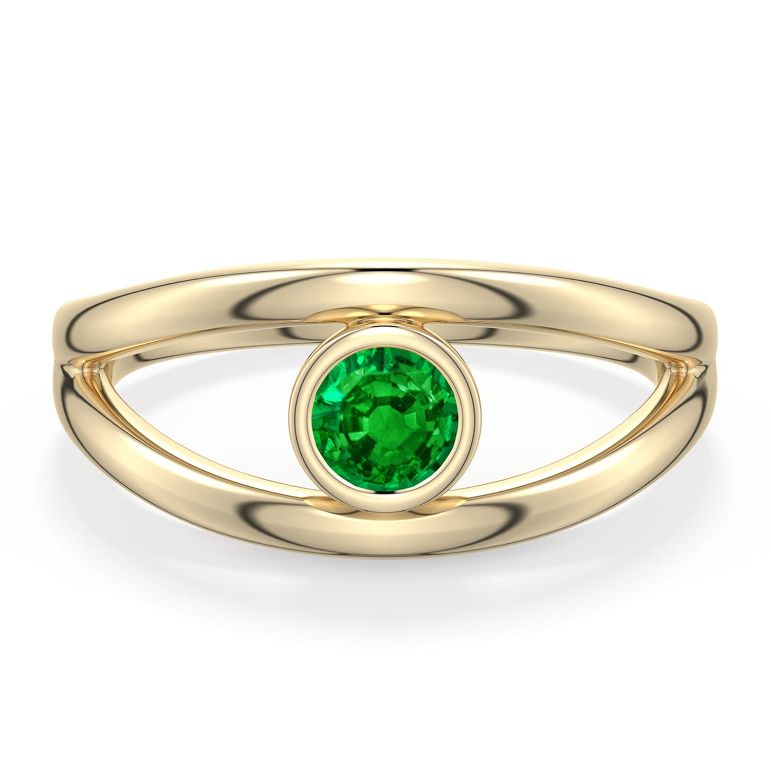 4.5mm AAAA Round Emerald Bypass Split Shank Engagement Ring in Yellow Gold - main