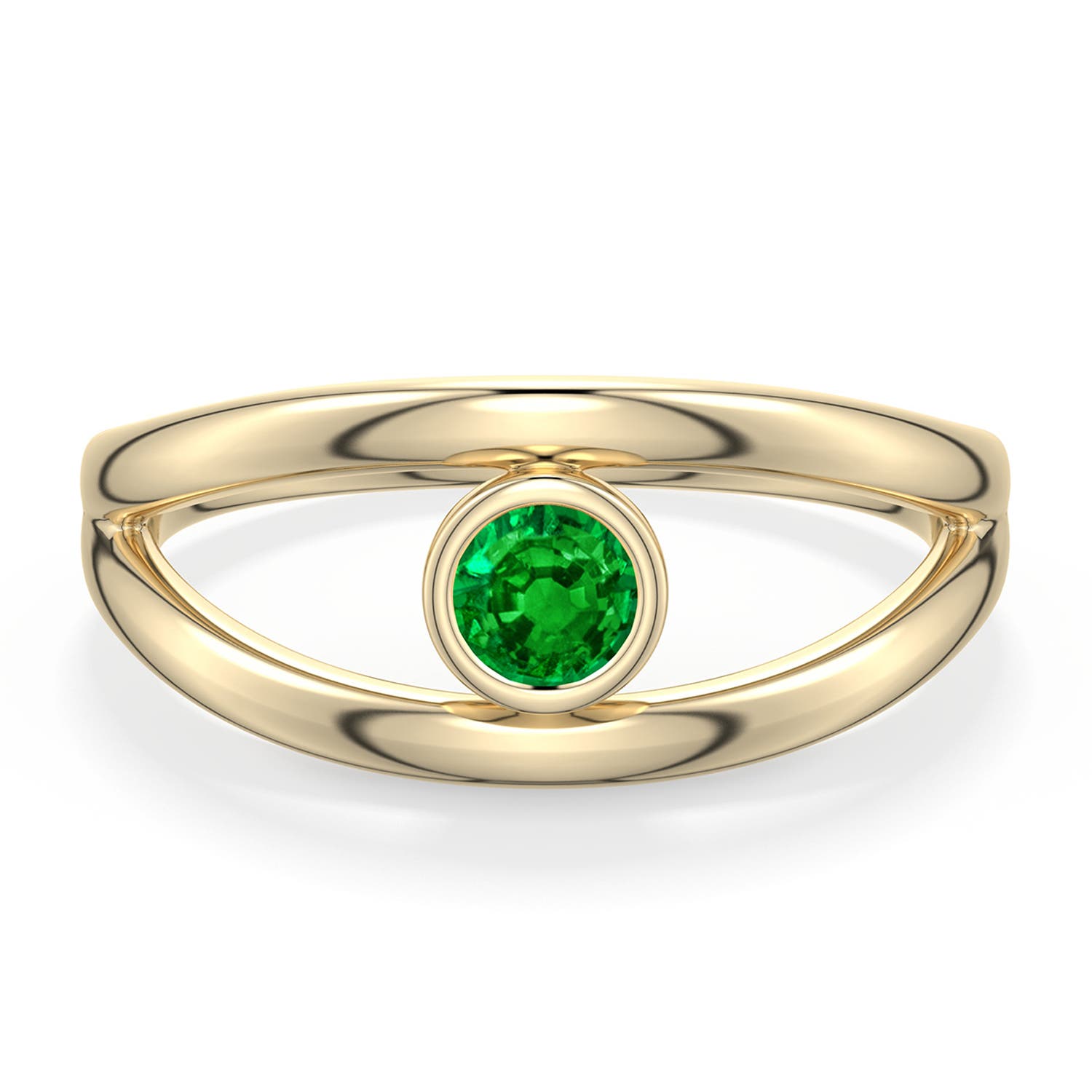 4mm AAAA Round Emerald Bypass Split Shank Engagement Ring in Yellow Gold - main