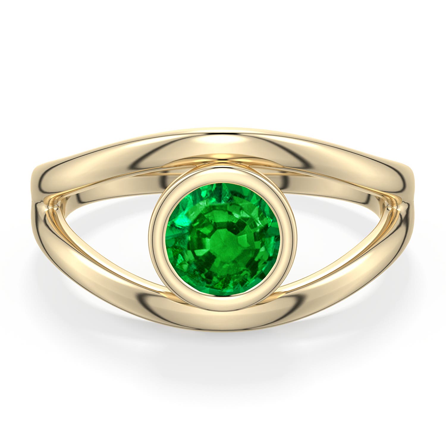 6mm AAAA Round Emerald Bypass Split Shank Engagement Ring in Yellow Gold - main