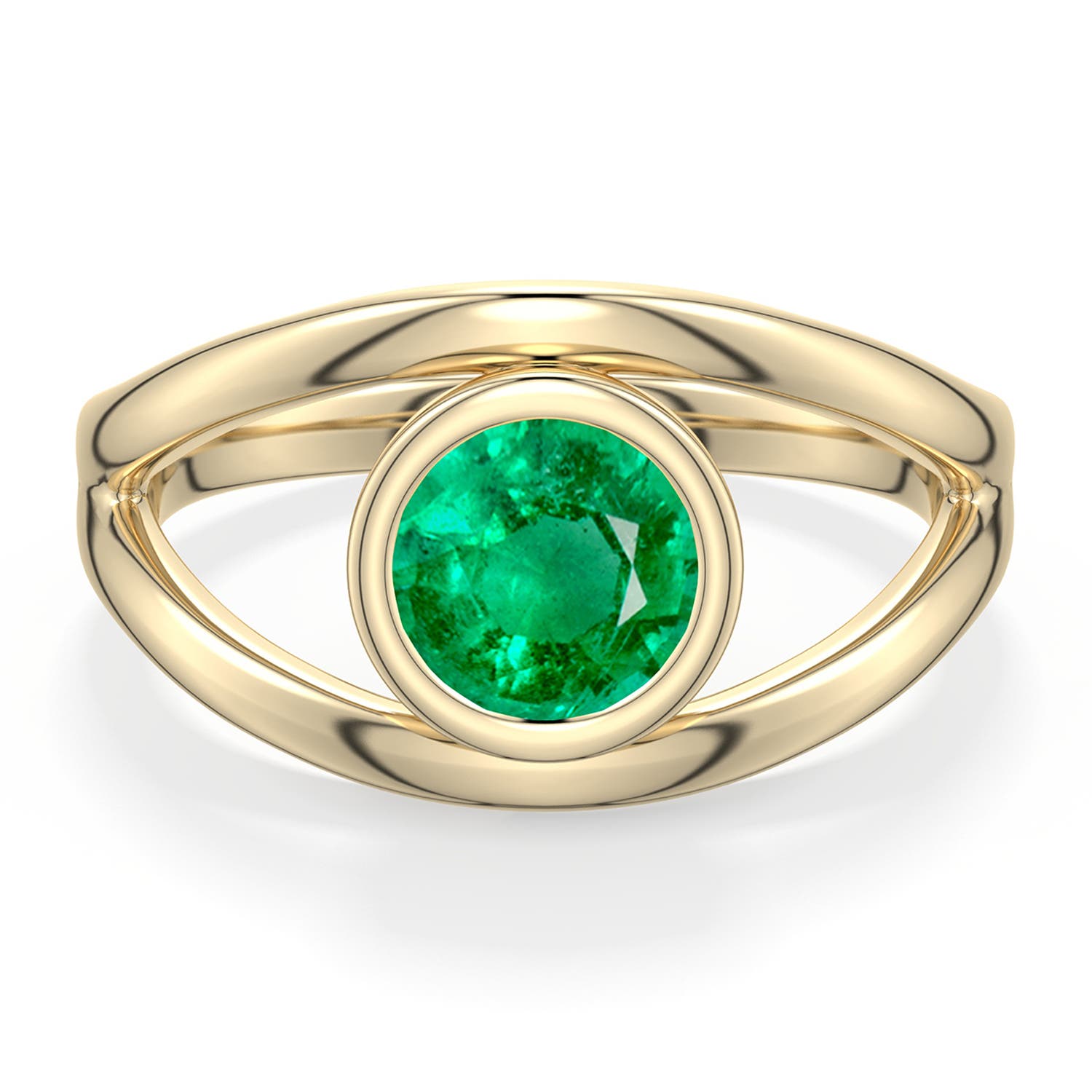 6.5mm AAA Round Emerald Bypass Split Shank Engagement Ring in 18K Yellow Gold - main