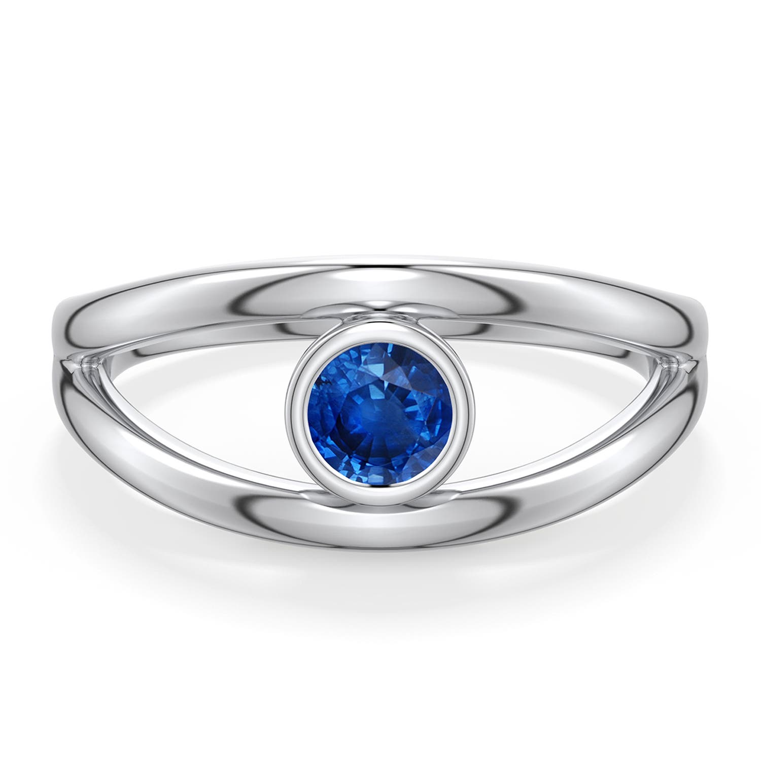 4.5mm AAA Round Blue Sapphire Bypass Split Shank Engagement Ring in White Gold - main