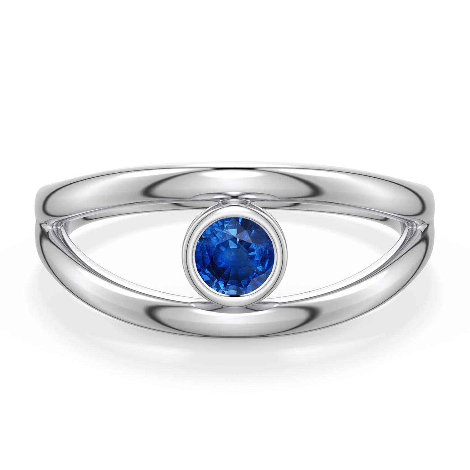 4mm AAA Round Blue Sapphire Bypass Split Shank Engagement Ring in White Gold - main
