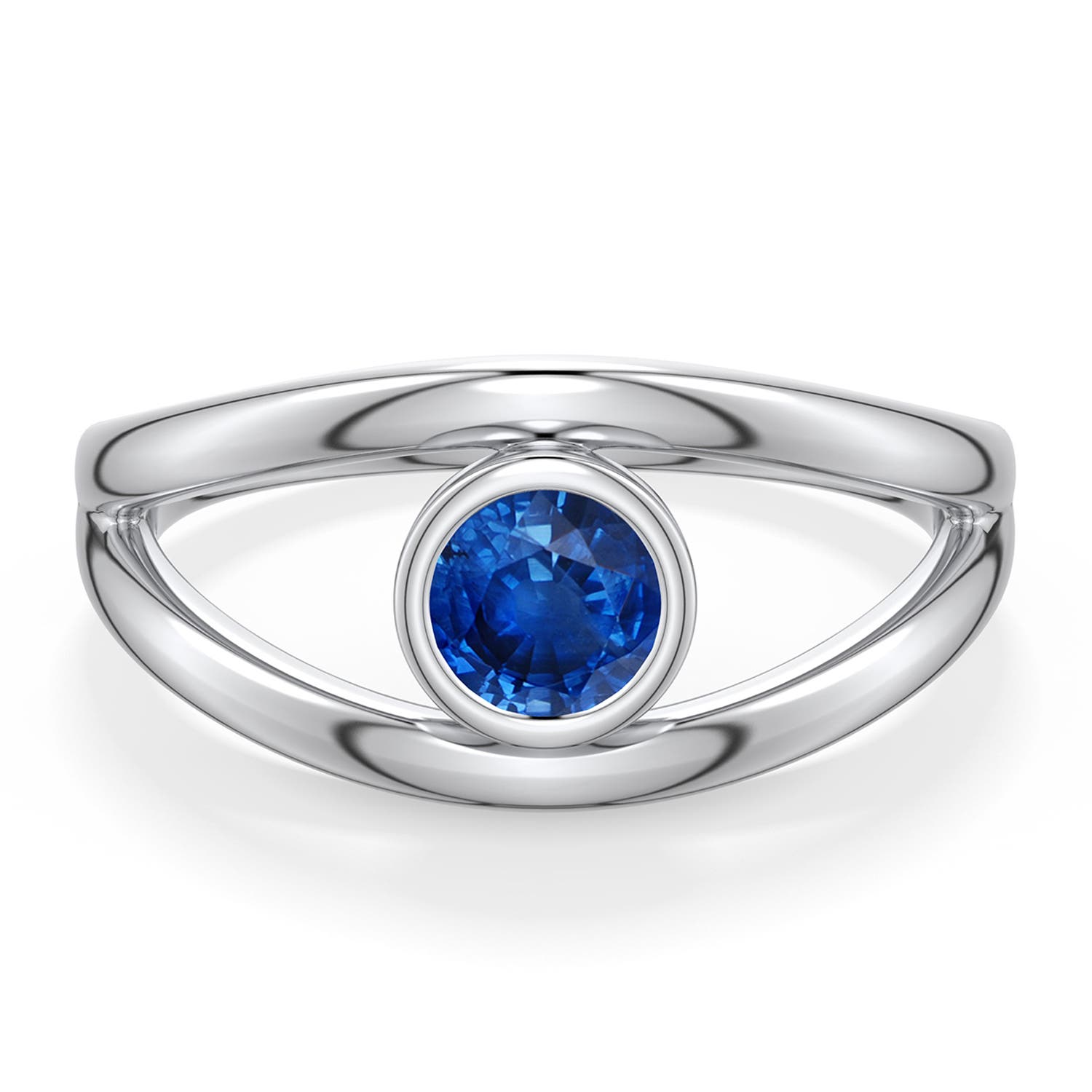 Sharaページ Round Blue Sapphire Bypass Split Shank Engagement Ring