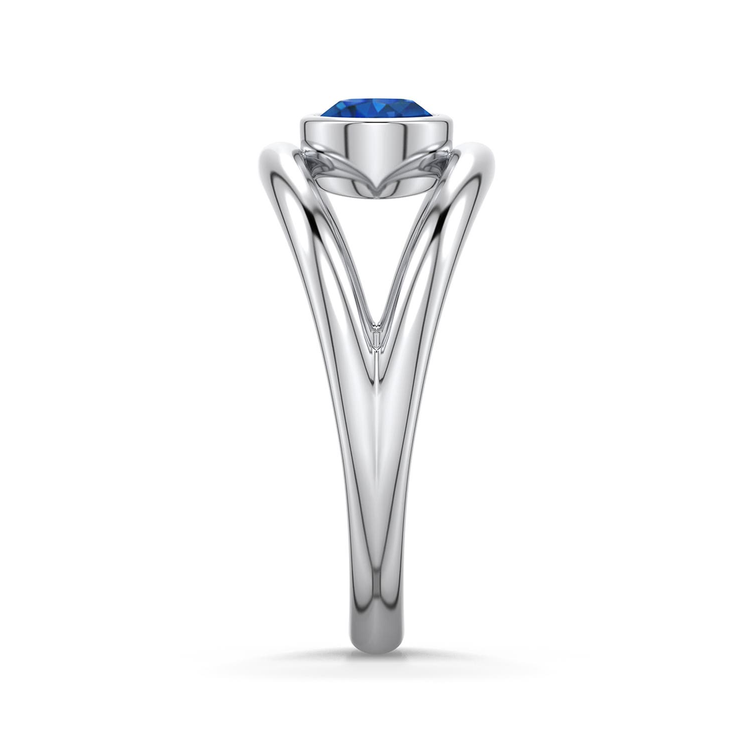 Sharaページ Round Blue Sapphire Bypass Split Shank Engagement Ring