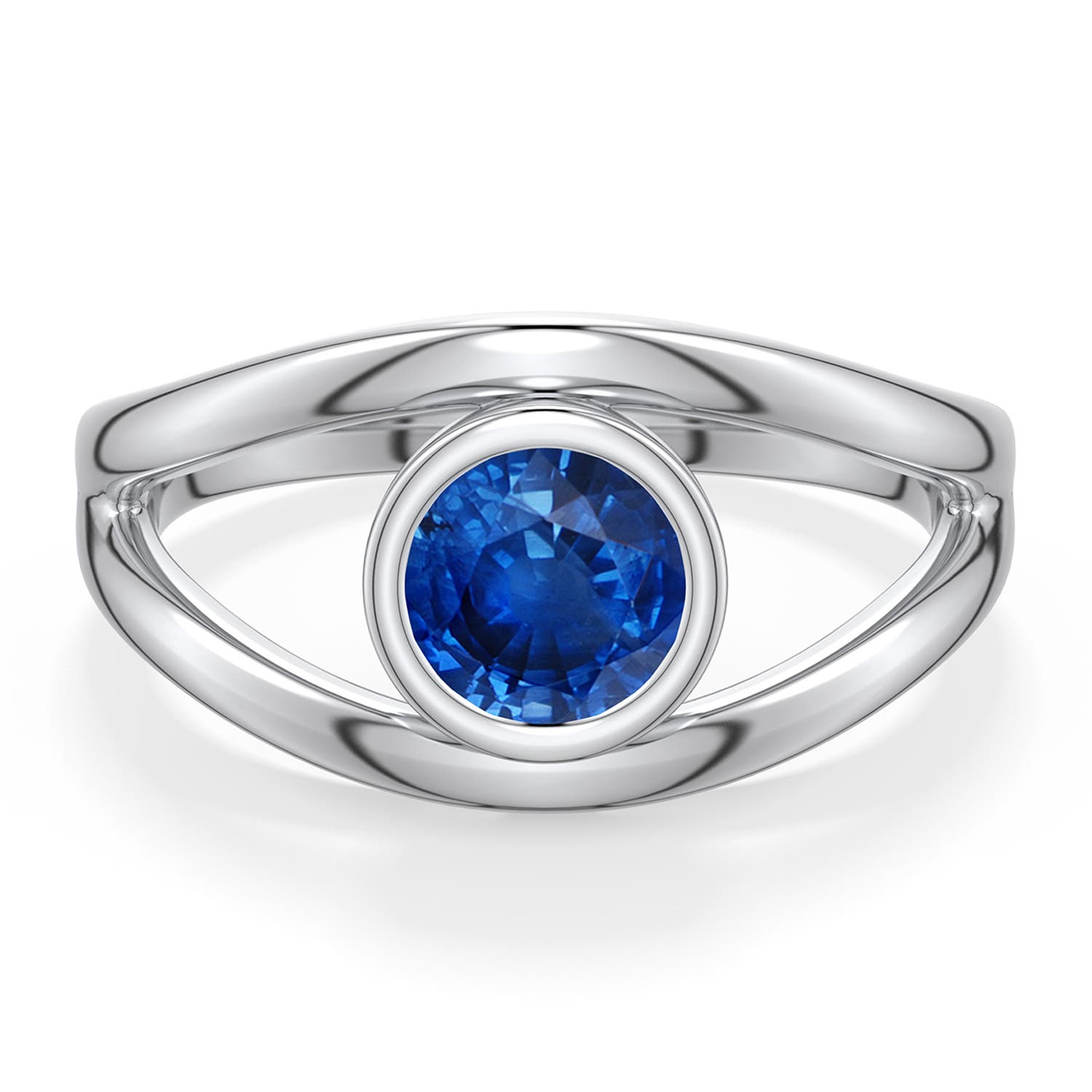 6mm AAA Round Blue Sapphire Bypass Split Shank Engagement Ring in White Gold - main