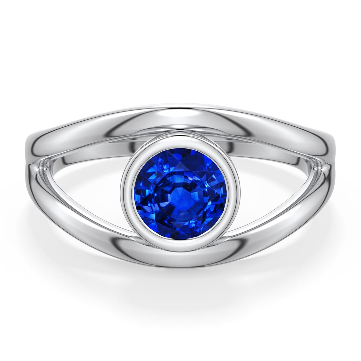 6mm AAAA Round Blue Sapphire Bypass Split Shank Engagement Ring in White Gold - main