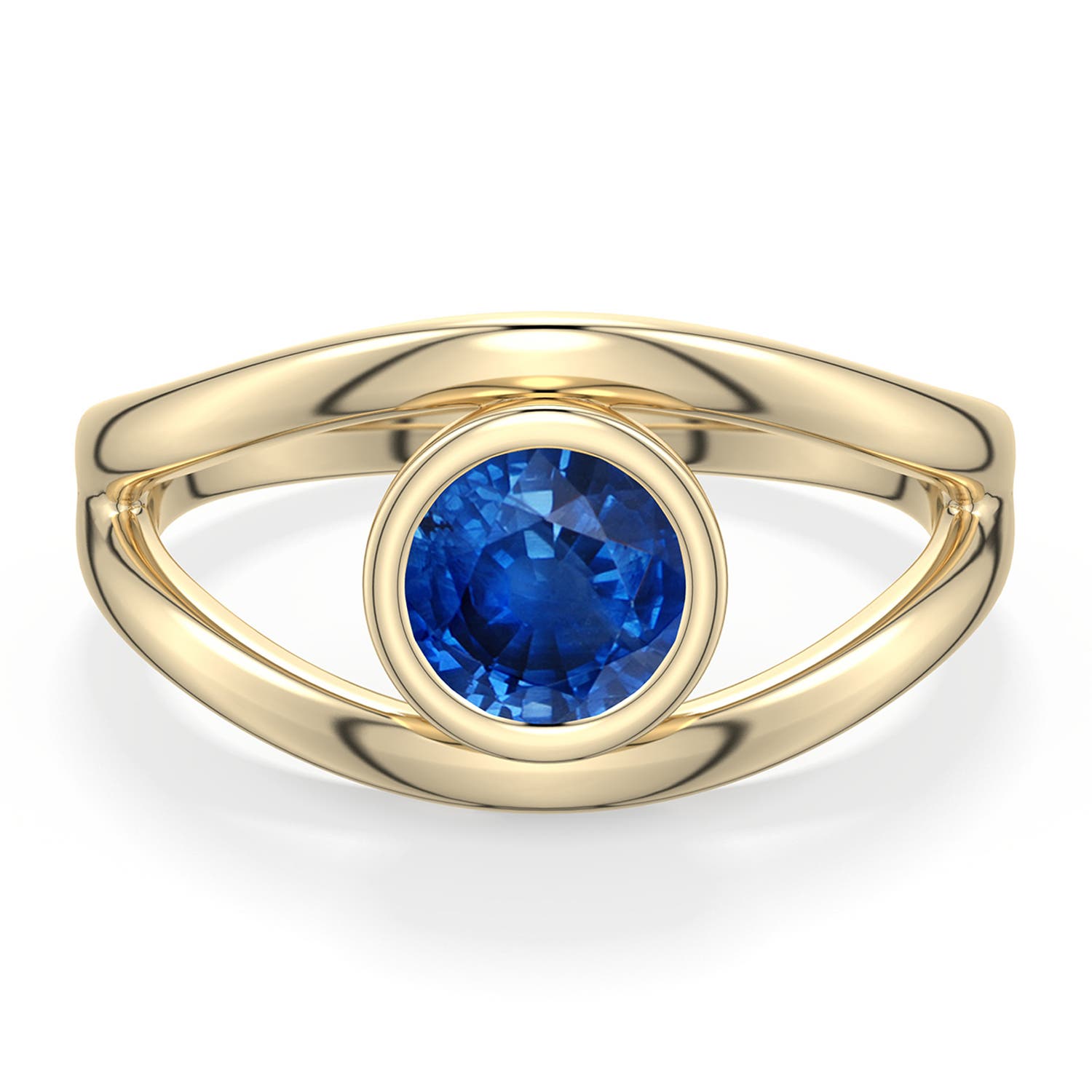 6mm AAA Round Blue Sapphire Bypass Split Shank Engagement Ring in Yellow Gold - main