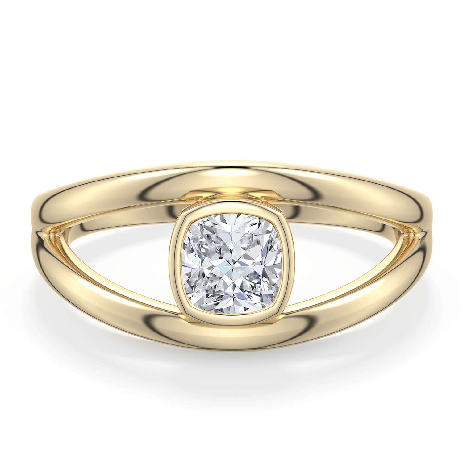 5mm HSI2 Cushion Diamond Bypass Split Shank Engagement Ring in Yellow Gold - main