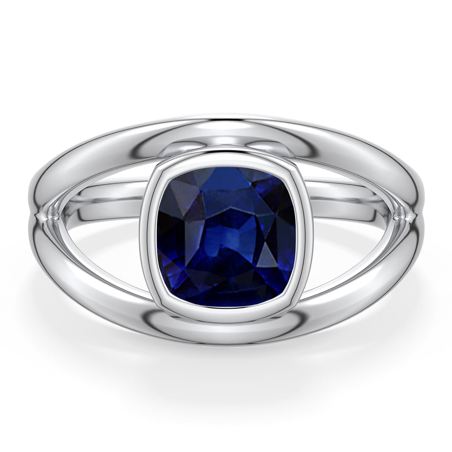 7mm AAA Cushion Blue Sapphire Bypass Split Shank Engagement Ring in White Gold - main