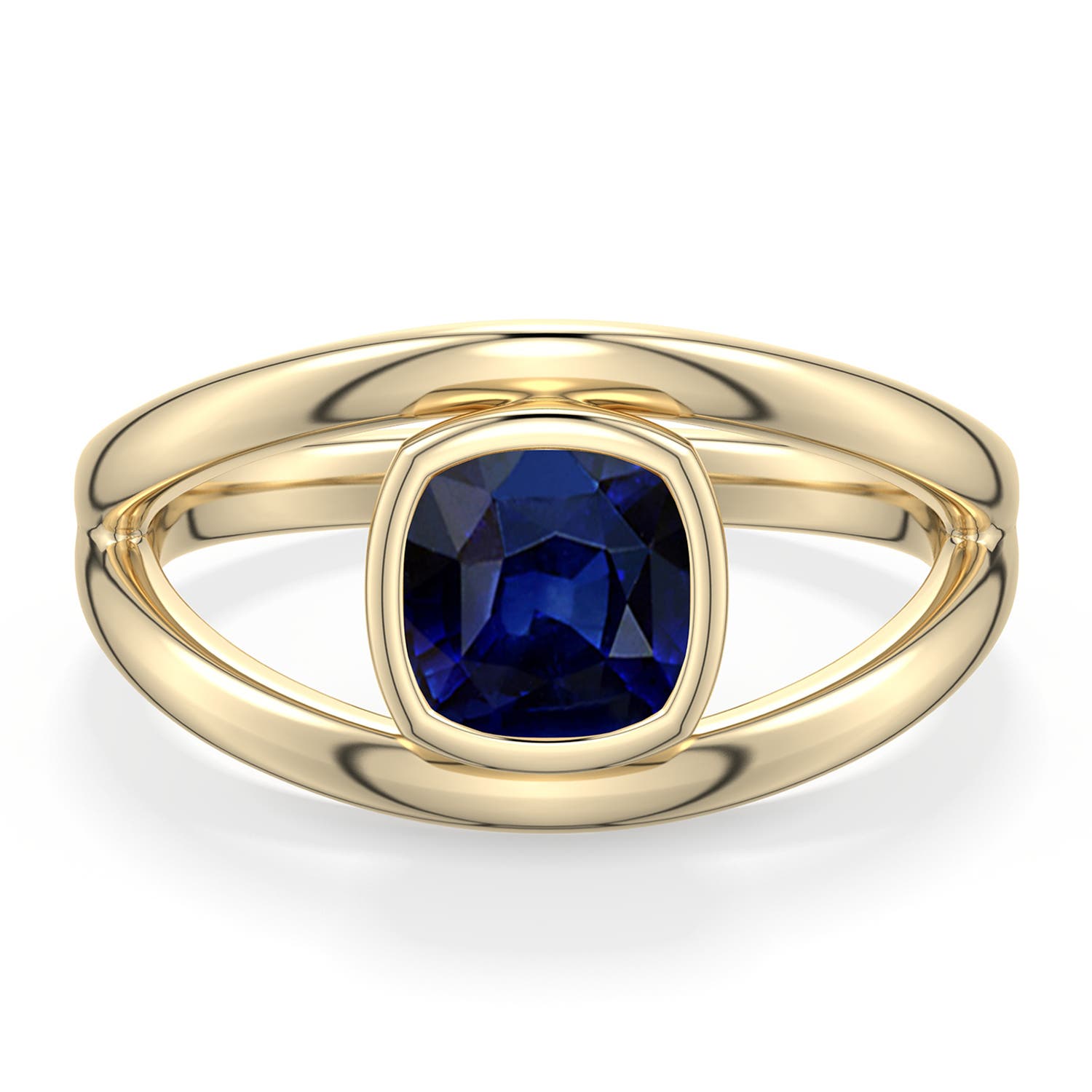 6mm AAA Cushion Blue Sapphire Bypass Split Shank Engagement Ring in Yellow Gold - main