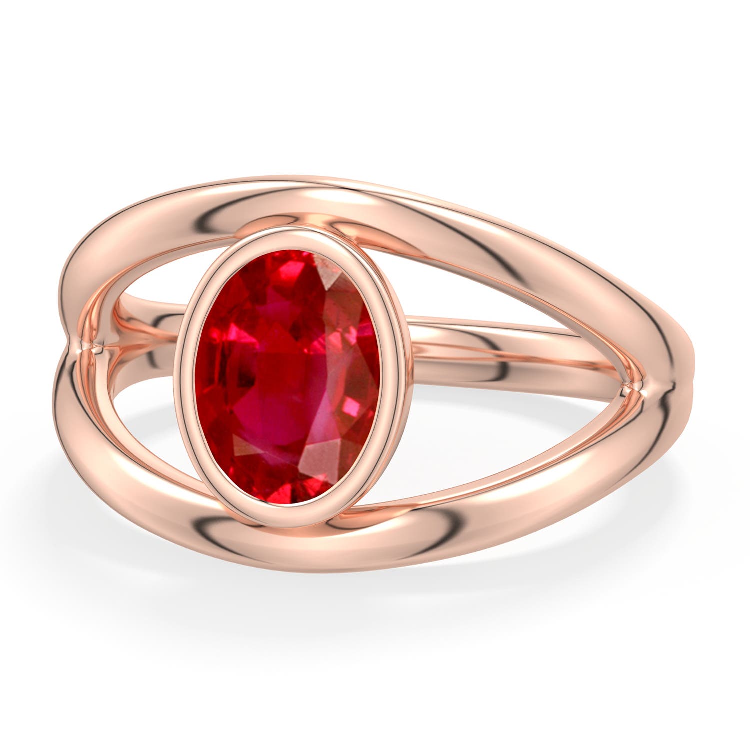 8x6mm AAA Oval Ruby Bypass Split Shank Engagement Ring in Rose Gold - main