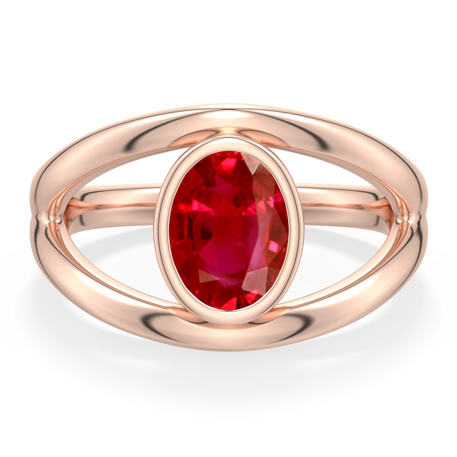 8x6mm AAA Oval Ruby Bypass Split Shank Engagement Ring in Rose Gold - side 1