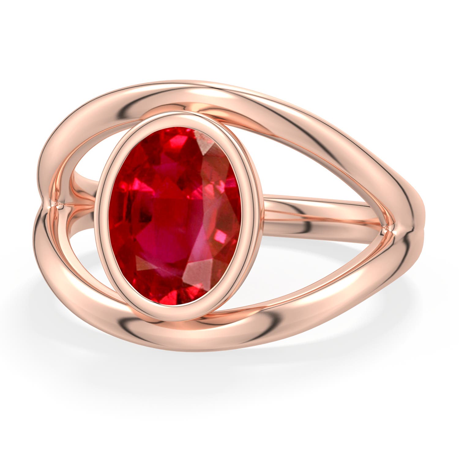9x7mm AAA Oval Ruby Bypass Split Shank Engagement Ring in Rose Gold - main