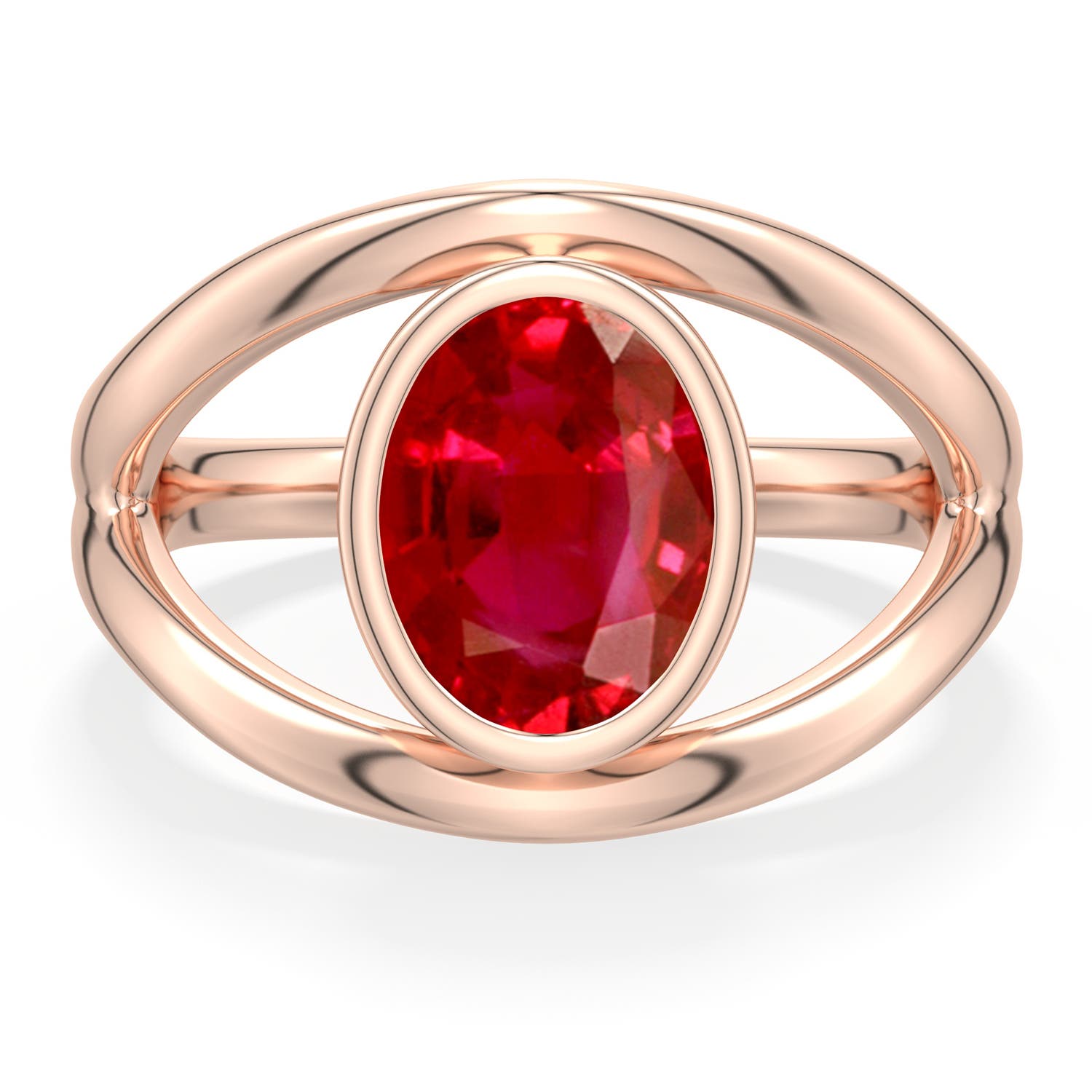 9x7mm AAA Oval Ruby Bypass Split Shank Engagement Ring in Rose Gold - side 1