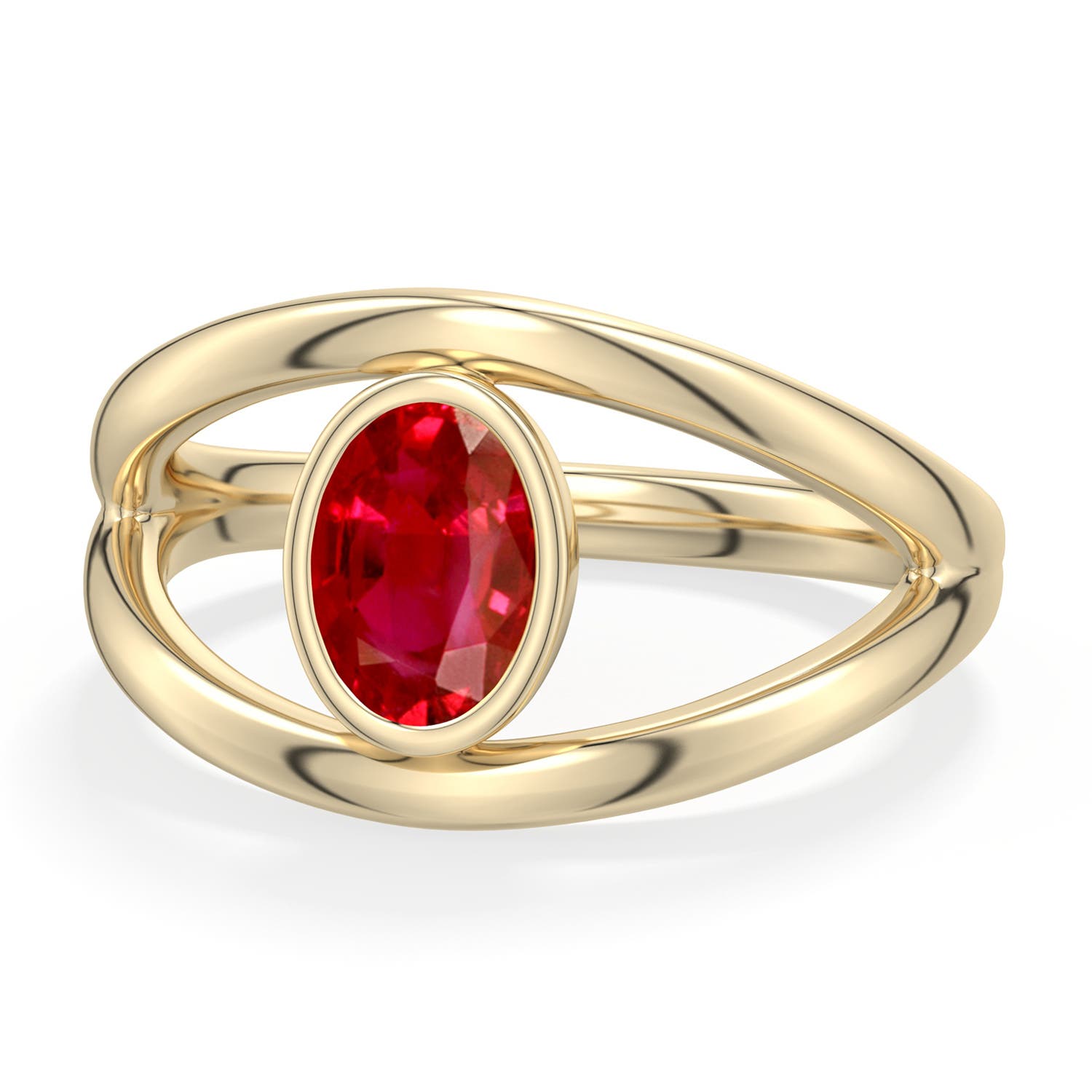 7x5mm AAA Oval Ruby Bypass Split Shank Engagement Ring in Yellow Gold - main