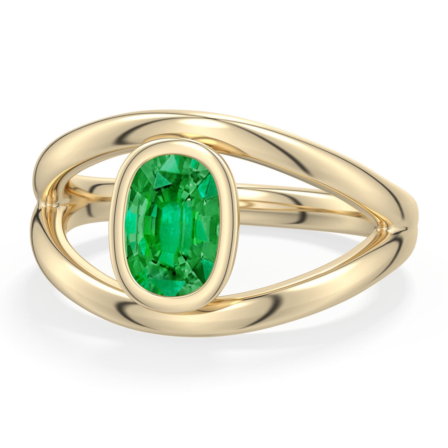 7x5mm AAA Cushion Rectangular Emerald Bypass Split Shank Engagement Ring in Yellow Gold - main