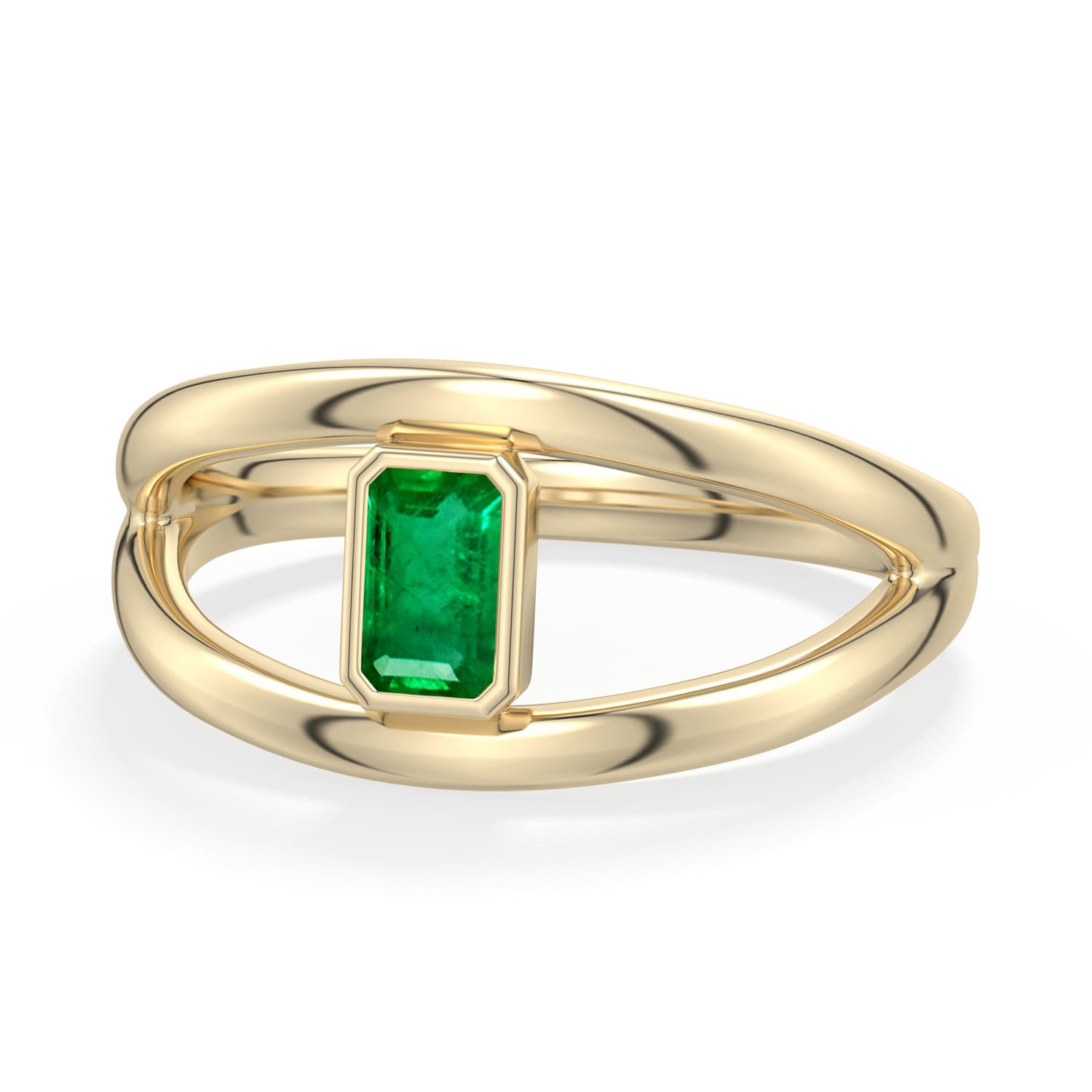 5x3mm AAA Emerald-Cut Emerald Bypass Split Shank Engagement Ring in 18K Yellow Gold - main