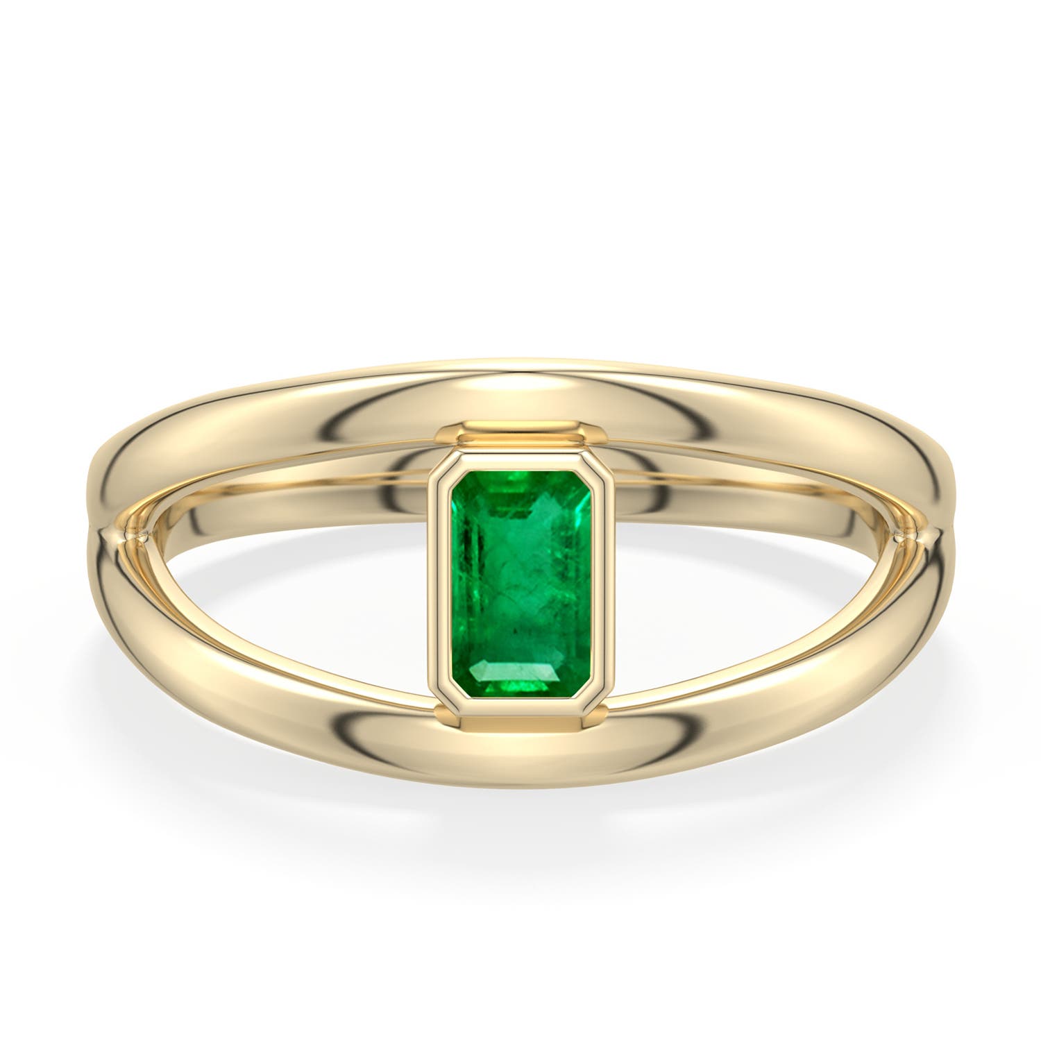5x3mm AAA Emerald-Cut Emerald Bypass Split Shank Engagement Ring in 18K Yellow Gold - side 1
