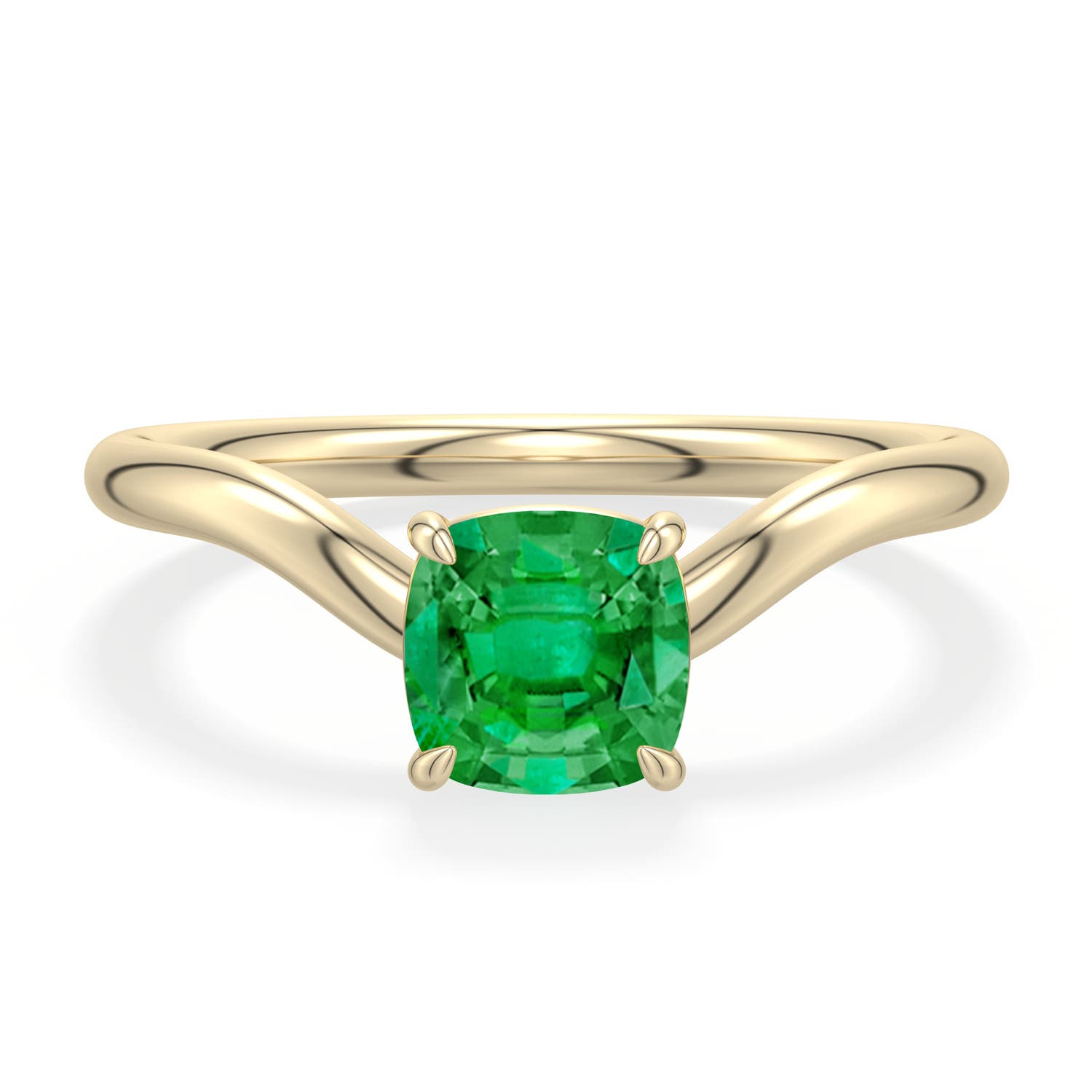 6mm AAA Cushion Emerald Curved Shank Engagement Ring in Yellow Gold - main