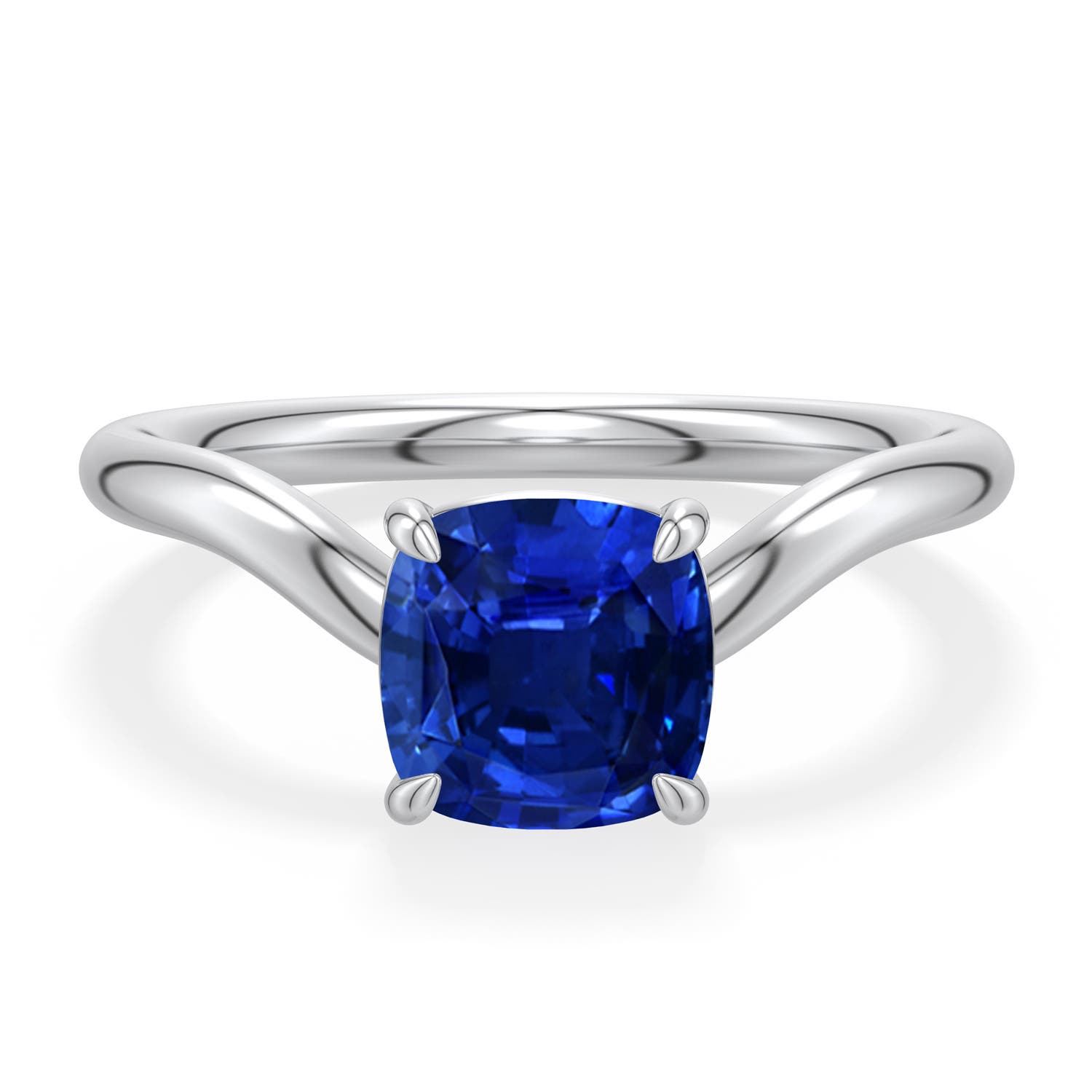 7mm AAAA Cushion Blue Sapphire Curved Shank Engagement Ring in 950 Platinum - main