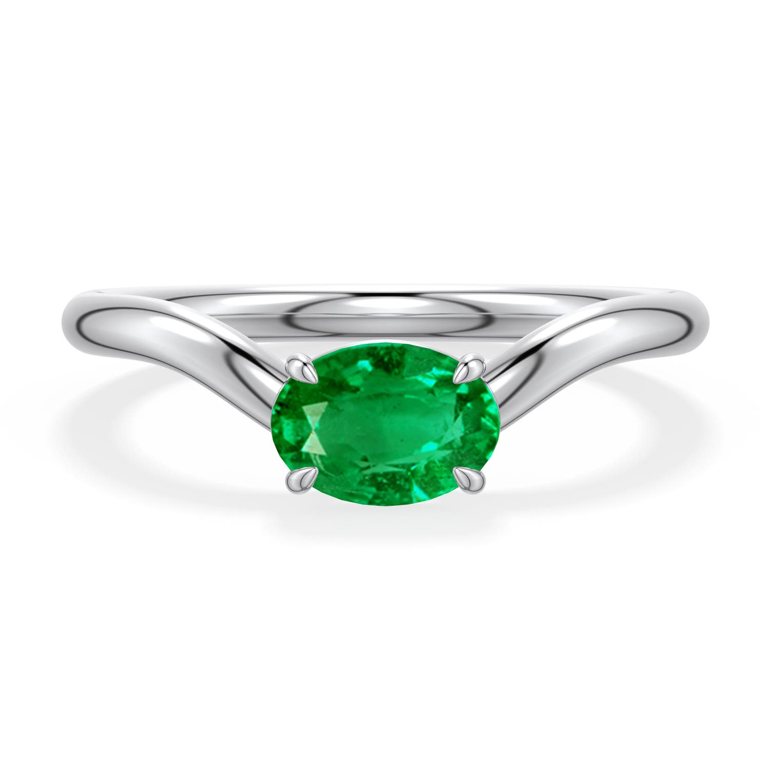7x5mm AAA East-West Oval Emerald Curved Engagement Ring in 950 Platinum - main
