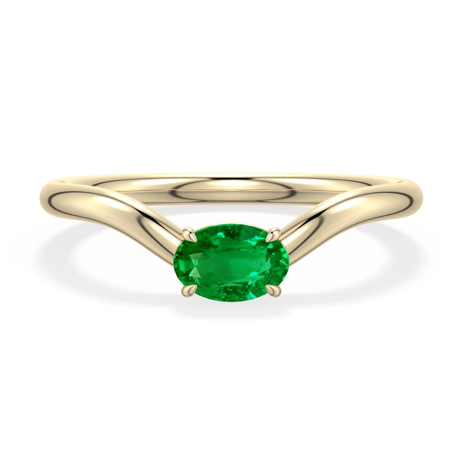 6x4mm AAAA East-West Oval Emerald Curved Engagement Ring in Yellow Gold - main