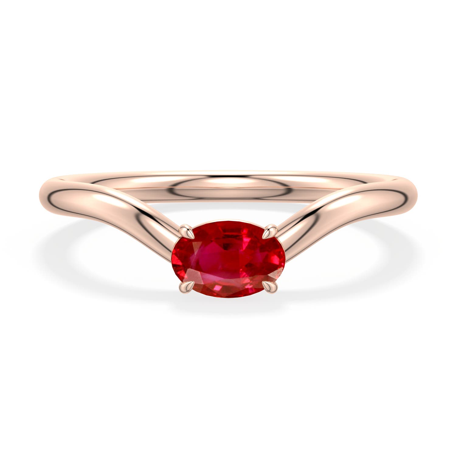 6x4mm AAA East-West Oval Ruby Curved Engagement Ring in Rose Gold - main