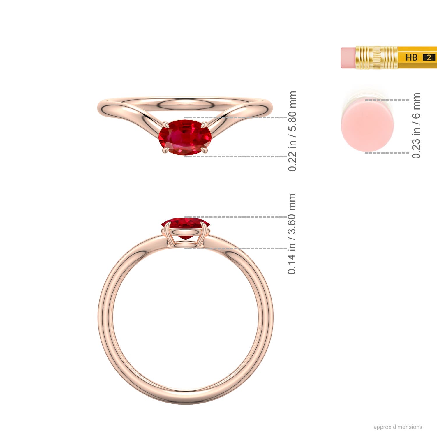 6x4mm AAA East-West Oval Ruby Curved Engagement Ring in Rose Gold - ruler - ruler